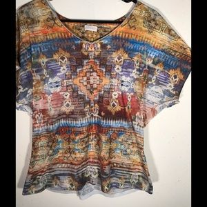Chico’s Tribal Art Rhinestone Front Top M
